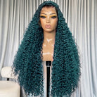 Deep Wave HD Lace Super Natural Lace Frontal Human Hair Wigs Teal Green LINKTOWIG