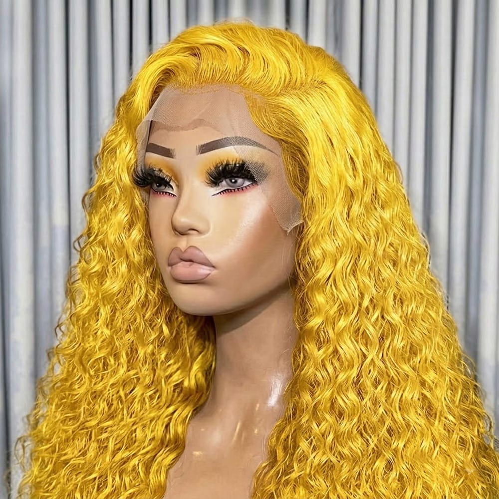 Deep Wave HD Lace Super Natural Lace Frontal Human Hair Wigs Yellow LINKTOWIG