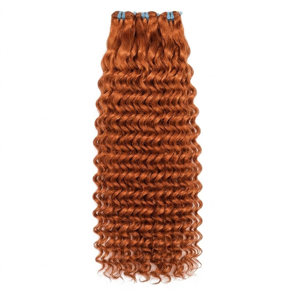 Deep Wave Luxury Natural Hair Weft – 100% Virgin Human Hair / Wig Copper Orange LINKTOWIG