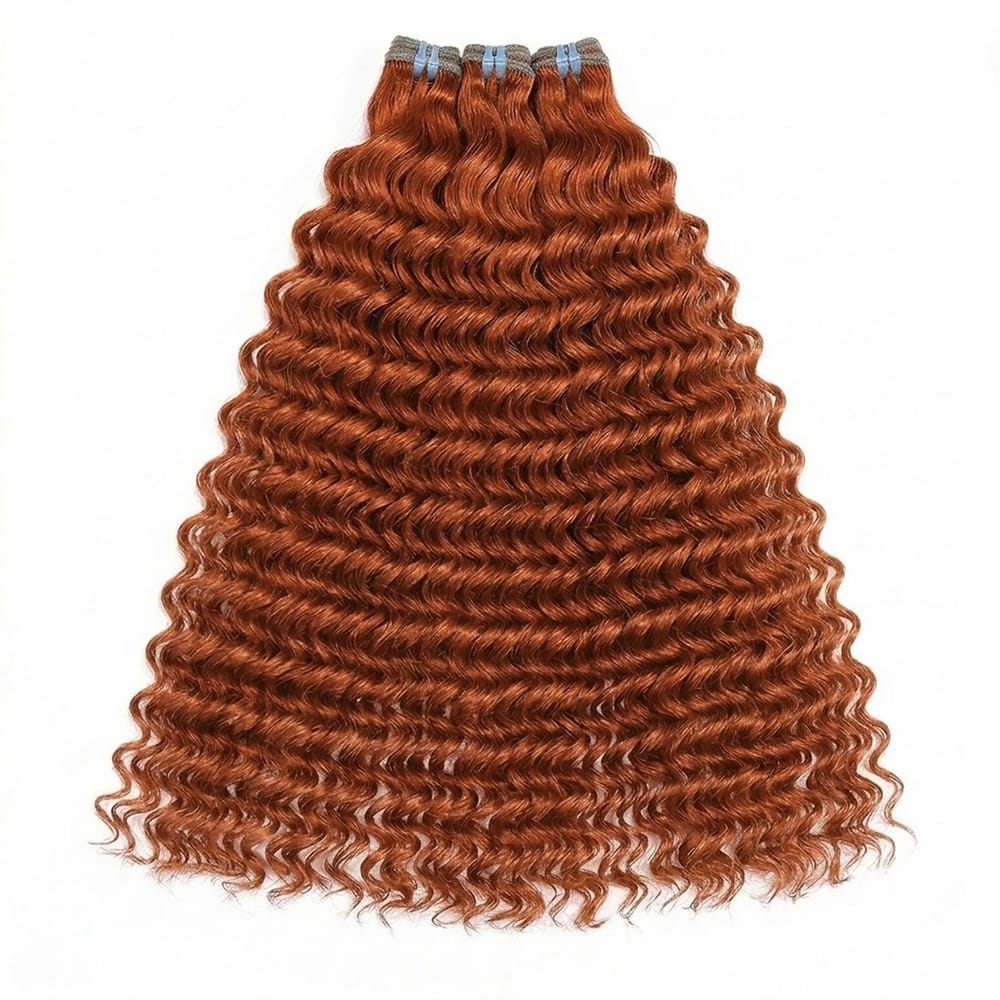 Deep Wave Luxury Natural Hair Weft – 100% Virgin Human Hair / Wig Copper Orange LINKTOWIG