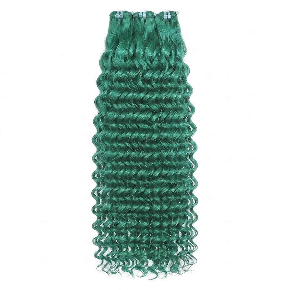Deep Wave Luxury Natural Hair Weft – 100% Virgin Human Hair / Wig Dark Emerald Green LINKTOWIG