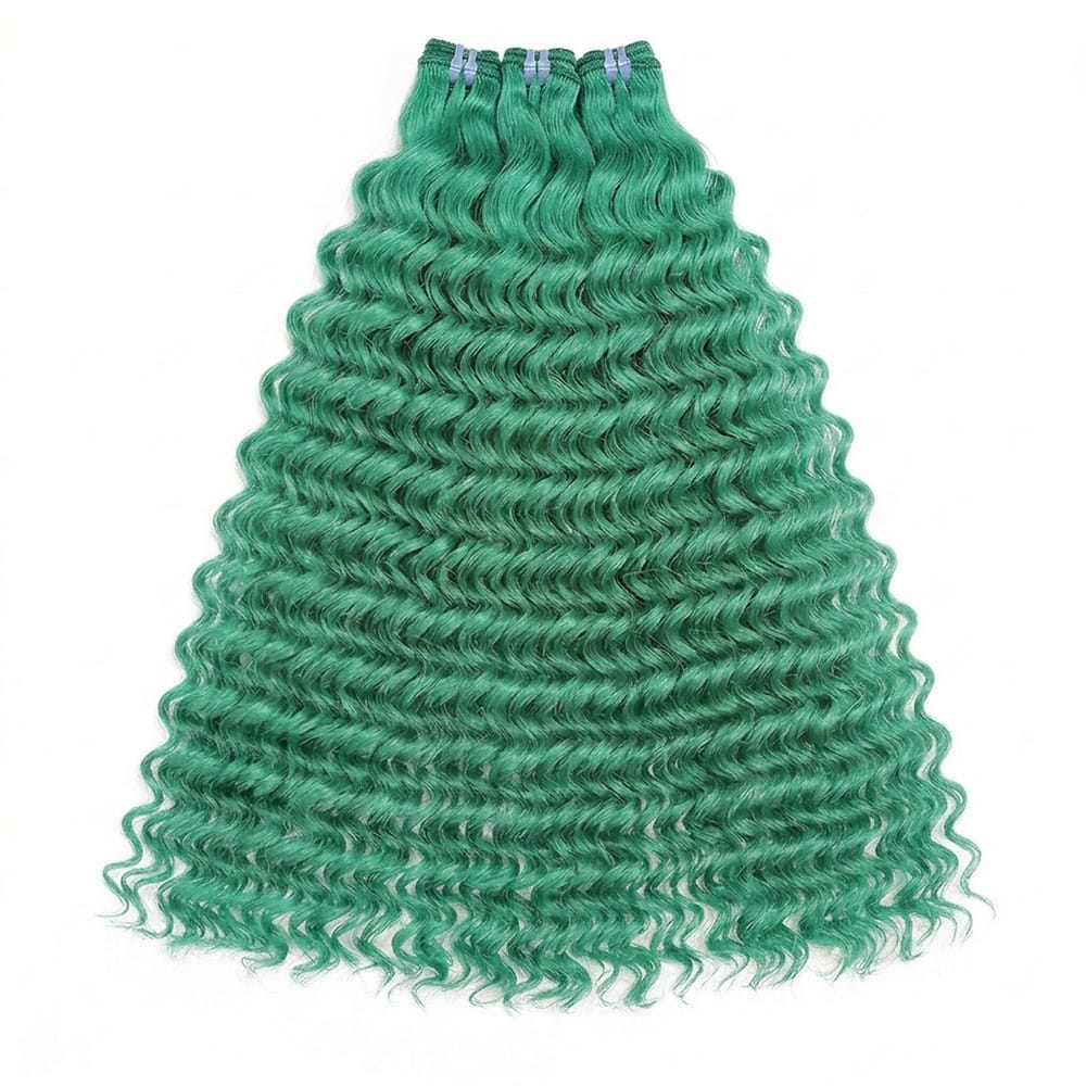 Deep Wave Luxury Natural Hair Weft – 100% Virgin Human Hair / Wig Dark Emerald Green LINKTOWIG