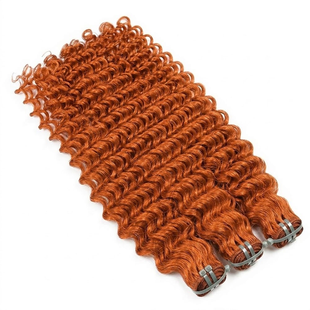 Deep Wave Luxury Natural Hair Weft – 100% Virgin Human Hair / Wig Ginger Orange LINKTOWIG