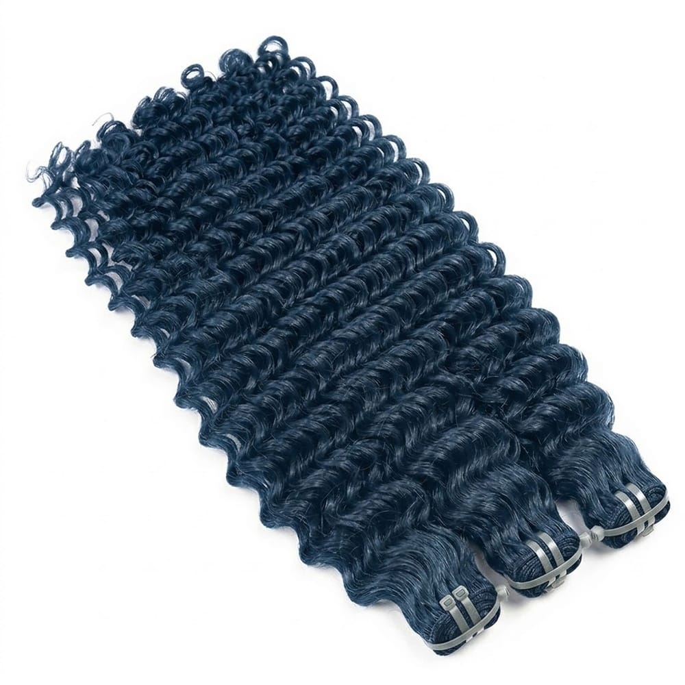 Deep Wave Luxury Natural Hair Weft – 100% Virgin Human Hair / Wig Midnight Blue LINKTOWIG