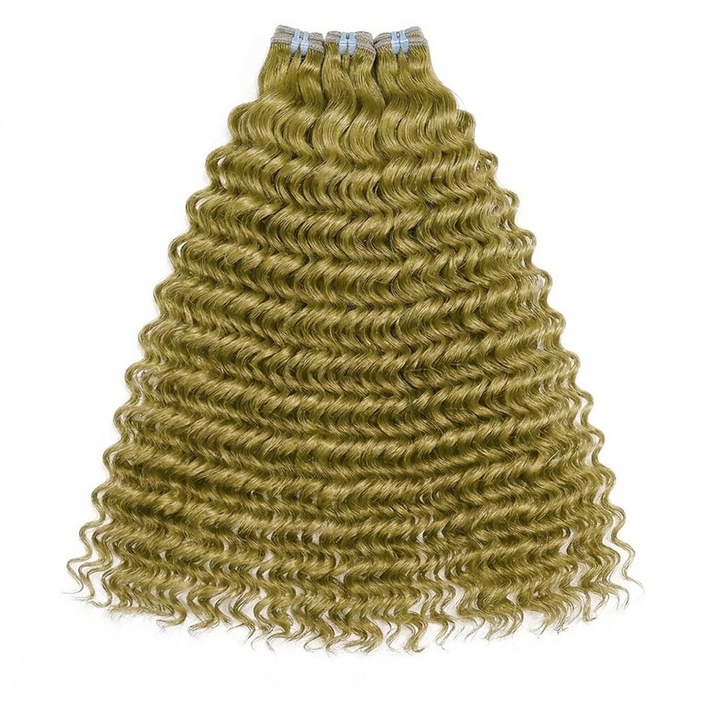 Deep Wave Luxury Natural Hair Weft – 100% Virgin Human Hair / Wig Olive Green Blonde LINKTOWIG