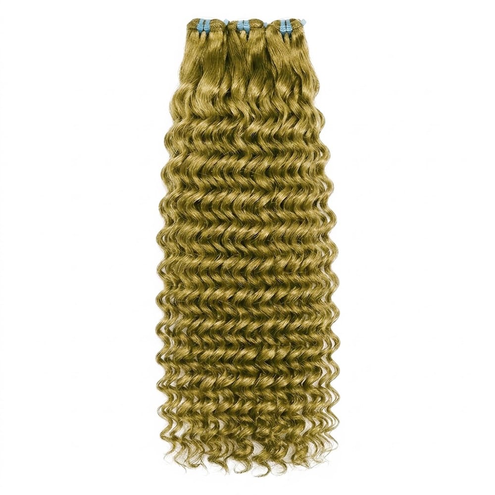 Deep Wave Luxury Natural Hair Weft – 100% Virgin Human Hair / Wig Olive Green Blonde LINKTOWIG