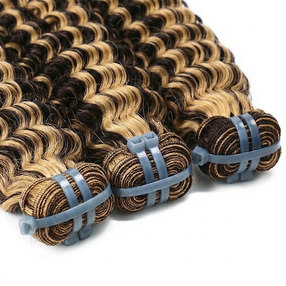 Deep Wave Luxury Natural Hair Weft – 100% Virgin Human Hair / Wig Piano-style blended highlights LINKTOWIG