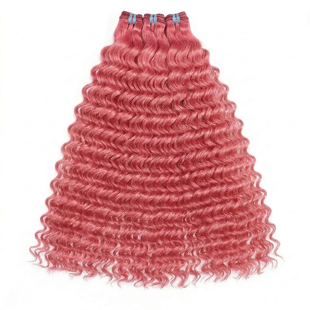 Deep Wave Luxury Natural Hair Weft – 100% Virgin Human Hair / Wig pink LINKTOWIG