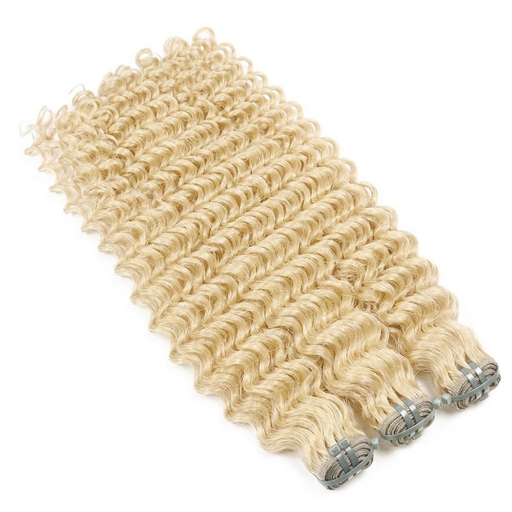 Deep Wave Luxury Natural Hair Weft – 100% Virgin Human Hair / Wig Platinum Blonde LINKTOWIG