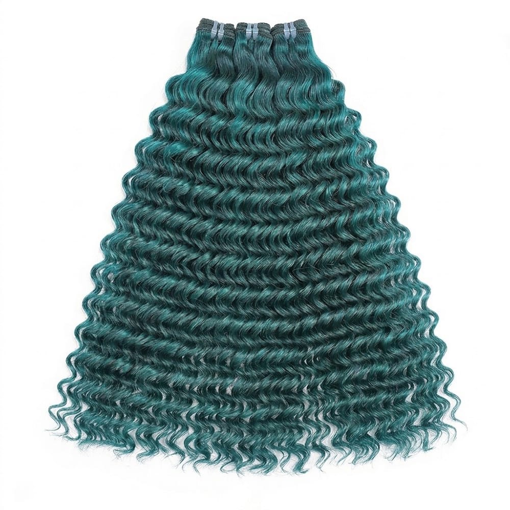 Deep Wave Luxury Natural Hair Weft – 100% Virgin Human Hair / Wig Teal Green LINKTOWIG