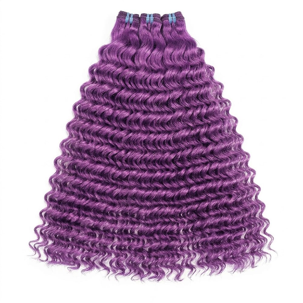 Deep Wave Luxury Natural Hair Weft – 100% Virgin Human Hair / Wig Violet Purple LINKTOWIG