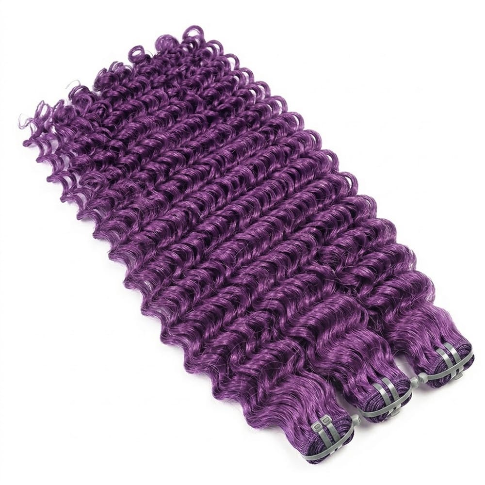Deep Wave Luxury Natural Hair Weft – 100% Virgin Human Hair / Wig Violet Purple LINKTOWIG