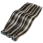 Hair Weft Luxury Natural Straight  — 100% Virgin Human Hair Extensions Black and grey blended highlights LINKTOWIG