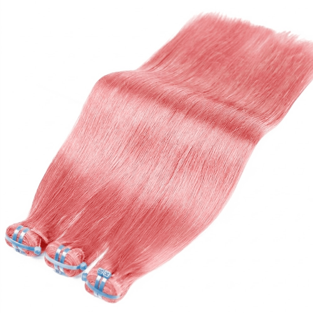 Hair Weft Luxury Natural Straight  — 100% Virgin Human Hair Extensions Bubblegum Pink LINKTOWIG