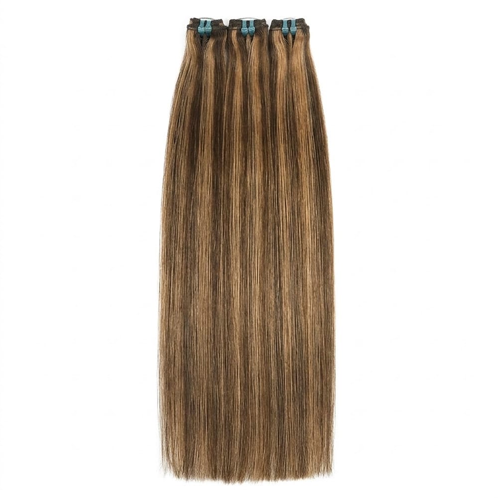 Hair Weft Luxury Natural Straight  — 100% Virgin Human Hair Extensions Chocolate Brown Mix Honey Blonde LINKTOWIG