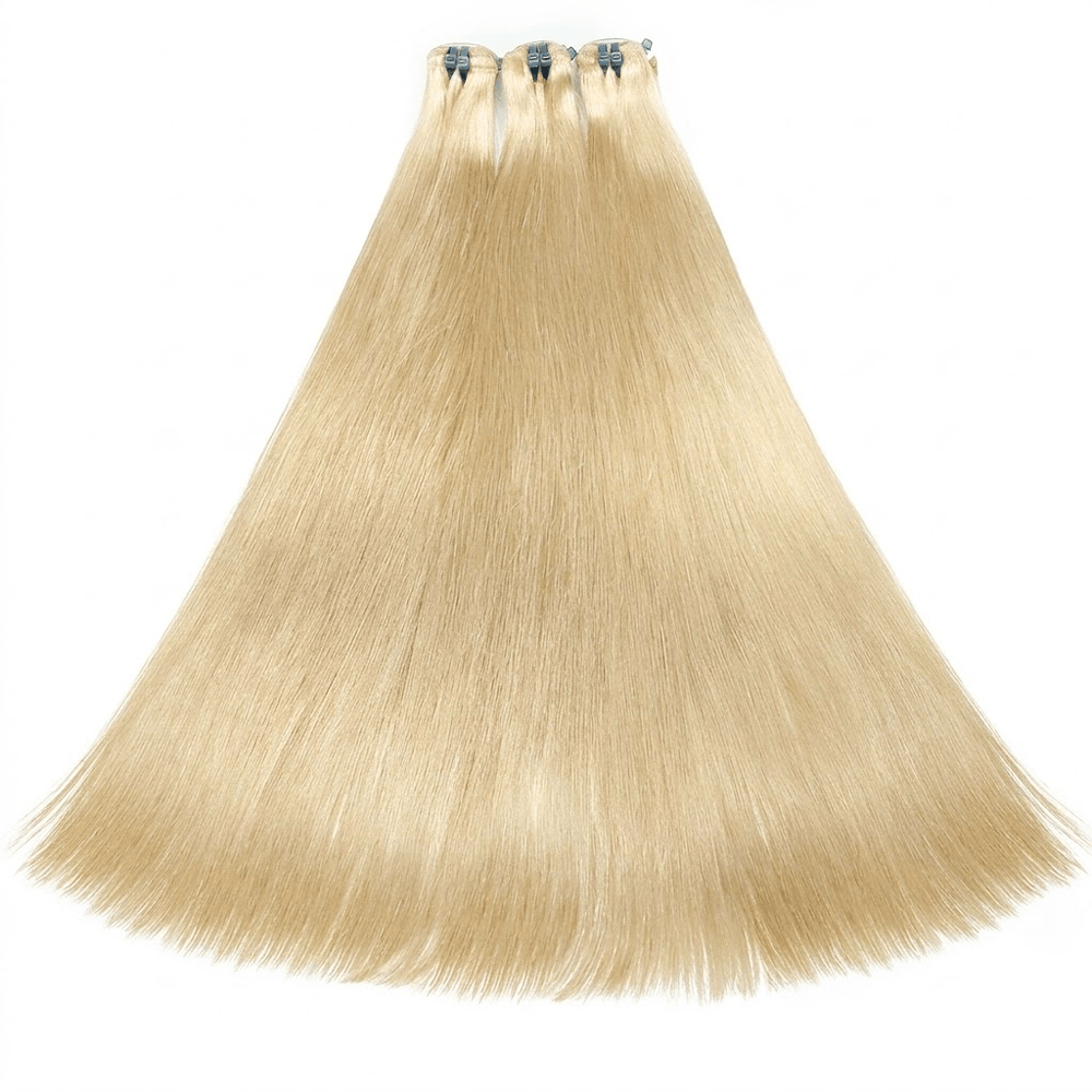 Hair Weft Luxury Natural Straight  — 100% Virgin Human Hair Extensions Platinum Blonde LINKTOWIG
