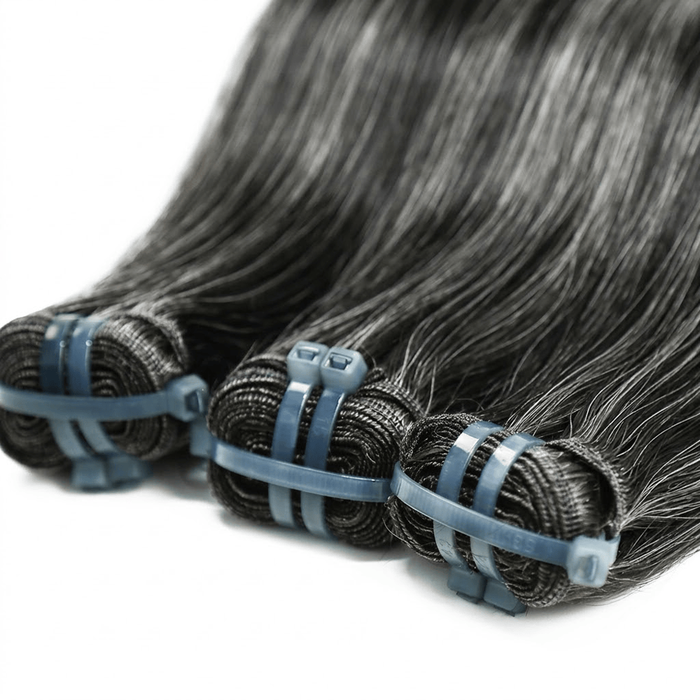 Hair Weft Luxury Natural Straight  — 100% Virgin Human Hair Extensions Silver Grey LINKTOWIG