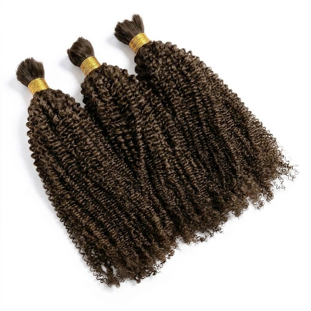 Kinky Curly 100% Raw Virgin  Human Hair Bundles - (No Weft) Bulk Hair  3 Bundles / aramel Balayage Highlights LINKTOWIG