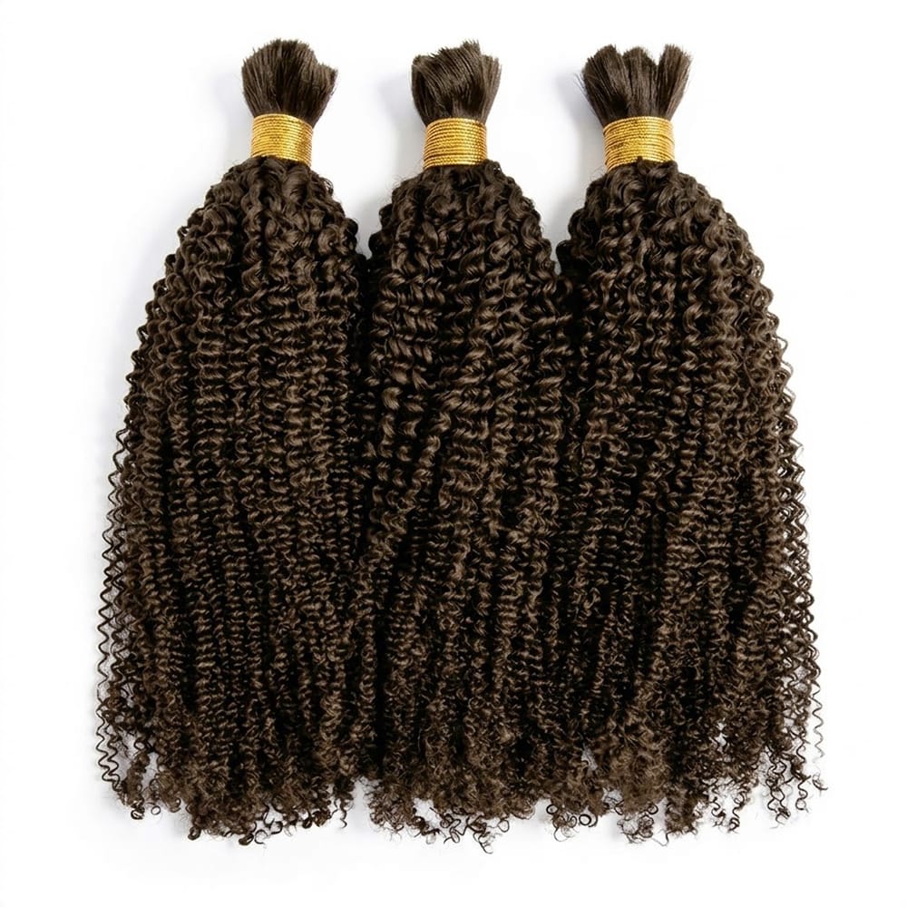 Kinky Curly 100% Raw Virgin  Human Hair Bundles - (No Weft) Bulk Hair  3 Bundles / aramel Balayage Highlights LINKTOWIG