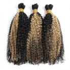 Kinky Curly 100% Raw Virgin  Human Hair Bundles - (No Weft) Bulk Hair  3 Bundles / Black and grey blended highlights LINKTOWIG