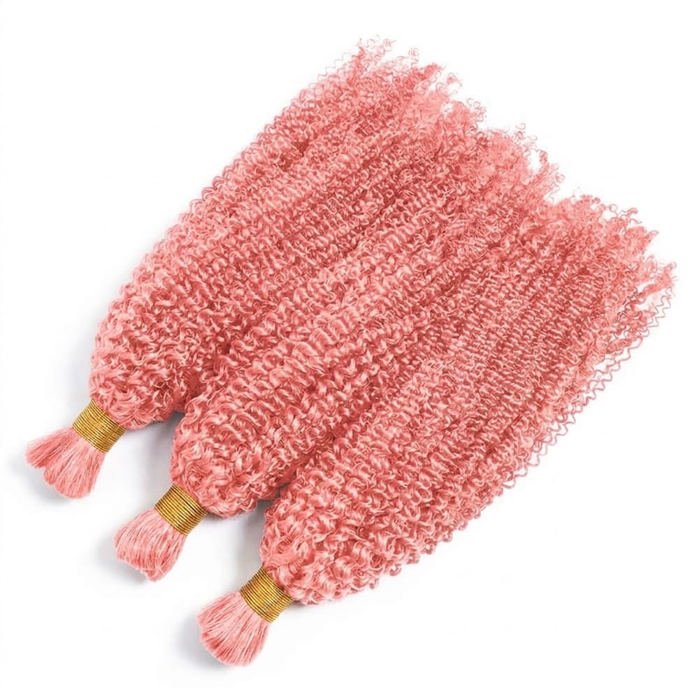 Kinky Curly 100% Raw Virgin  Human Hair Bundles - (No Weft) Bulk Hair  3 Bundles / Bubblegum Pink LINKTOWIG