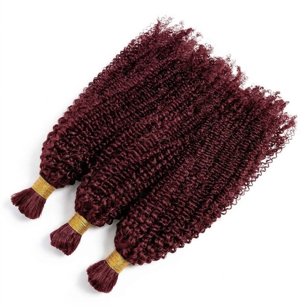 Kinky Curly 100% Raw Virgin  Human Hair Bundles - (No Weft) Bulk Hair  3 Bundles / Burgundy LINKTOWIG