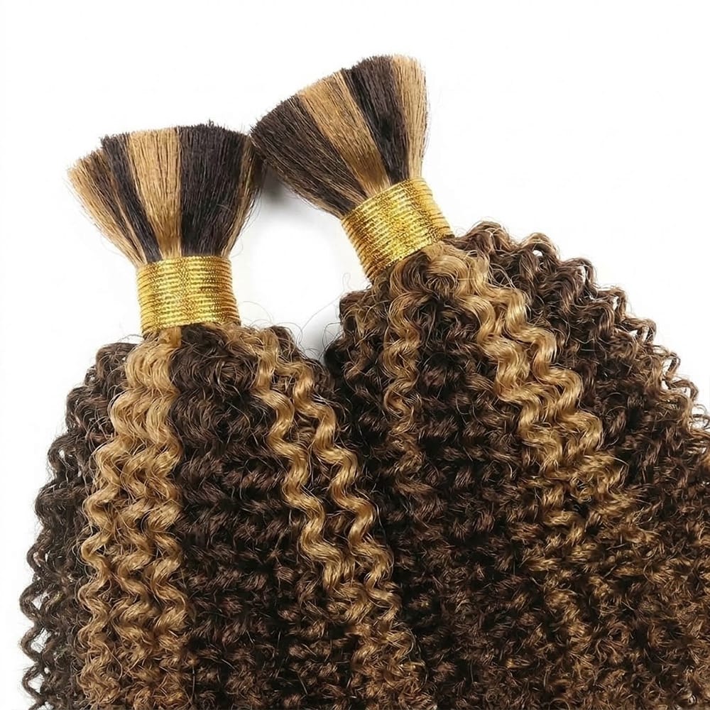 Kinky Curly 100% Raw Virgin  Human Hair Bundles - (No Weft) Bulk Hair  3 Bundles / Chocolate Brown LINKTOWIG