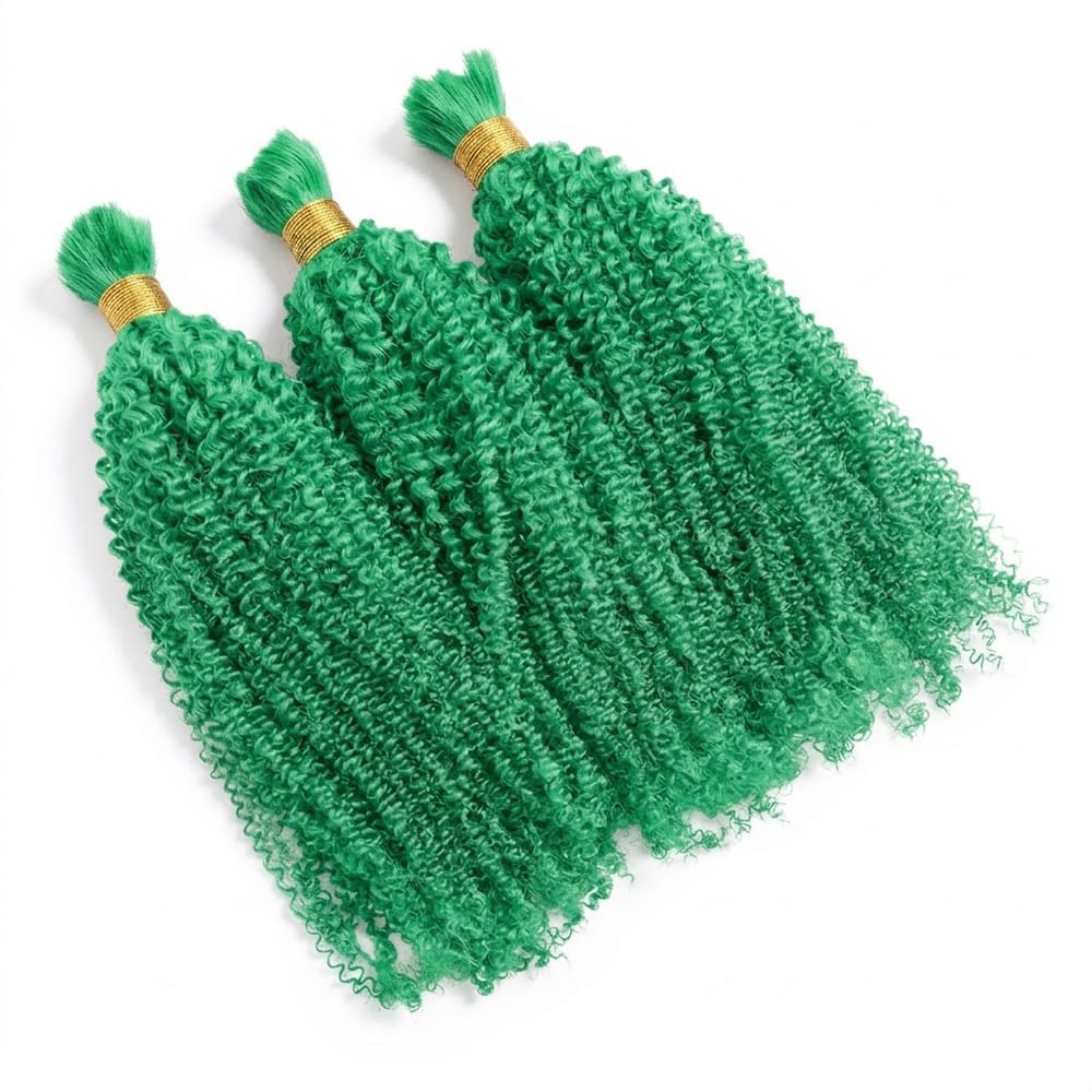 Kinky Curly 100% Raw Virgin  Human Hair Bundles - (No Weft) Bulk Hair  3 Bundles / Dark Emerald Green LINKTOWIG