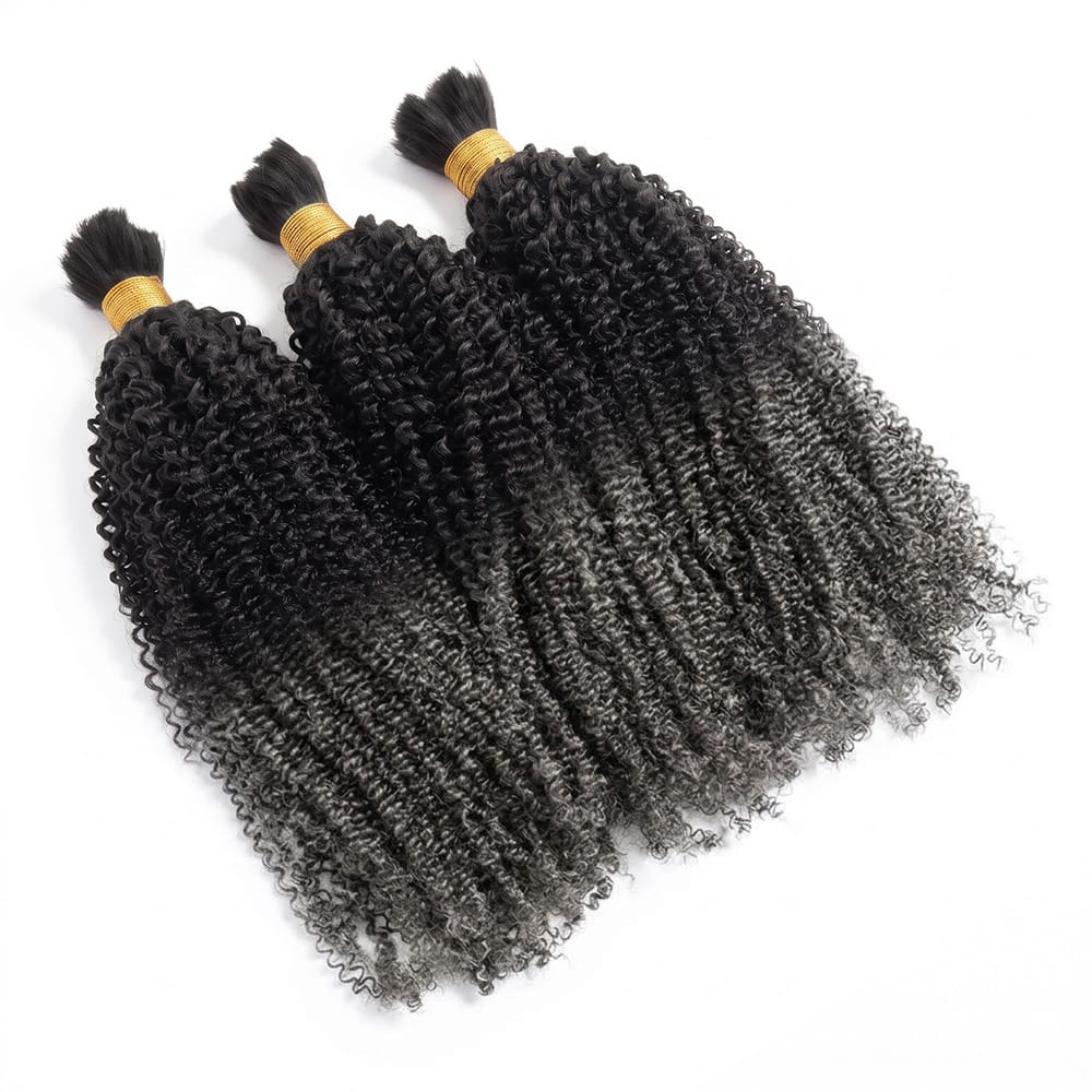 Kinky Curly 100% Raw Virgin  Human Hair Bundles - (No Weft) Bulk Hair  3 Bundles / Dark Roots LINKTOWIG