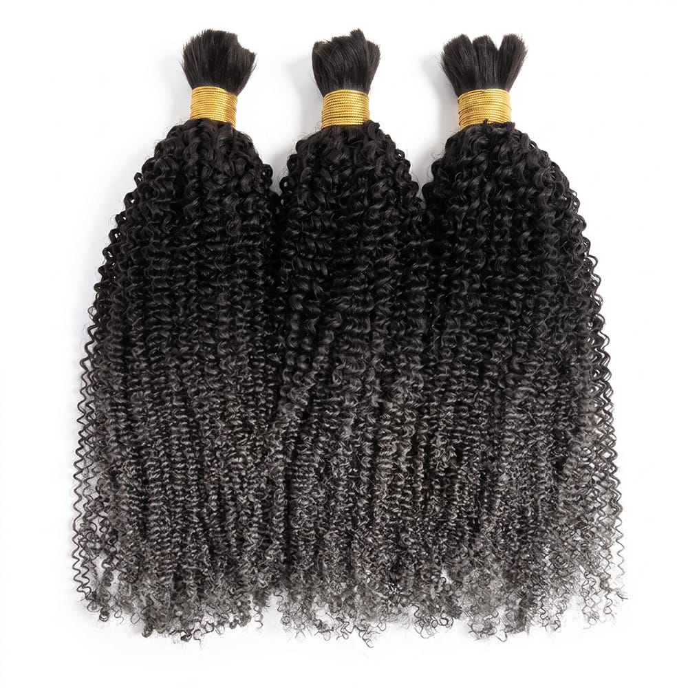 Kinky Curly 100% Raw Virgin  Human Hair Bundles - (No Weft) Bulk Hair  3 Bundles / Dark Roots LINKTOWIG