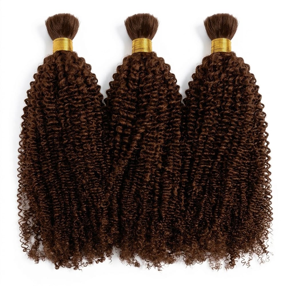 Kinky Curly 100% Raw Virgin  Human Hair Bundles - (No Weft) Bulk Hair  3 Bundles / Espresso Brown LINKTOWIG