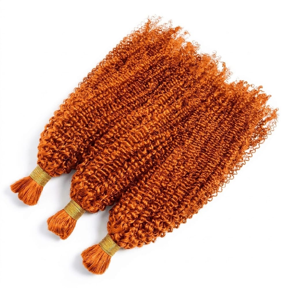 Kinky Curly 100% Raw Virgin  Human Hair Bundles - (No Weft) Bulk Hair  3 Bundles / Ginger Orange LINKTOWIG