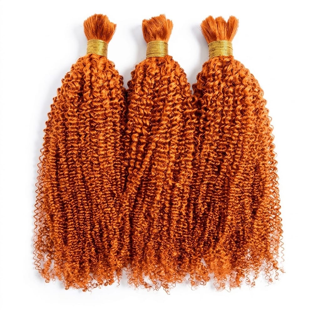 Kinky Curly 100% Raw Virgin  Human Hair Bundles - (No Weft) Bulk Hair  3 Bundles / Ginger Orange LINKTOWIG
