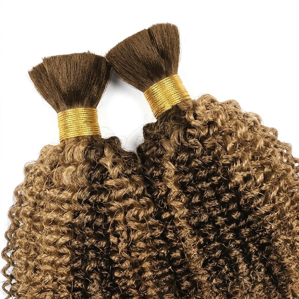 Kinky Curly 100% Raw Virgin  Human Hair Bundles - (No Weft) Bulk Hair  3 Bundles / Honey Blonde Highlights LINKTOWIG