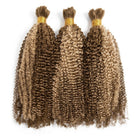 Kinky Curly 100% Raw Virgin  Human Hair Bundles - (No Weft) Bulk Hair  3 Bundles / Honey Blonde Highlights LINKTOWIG