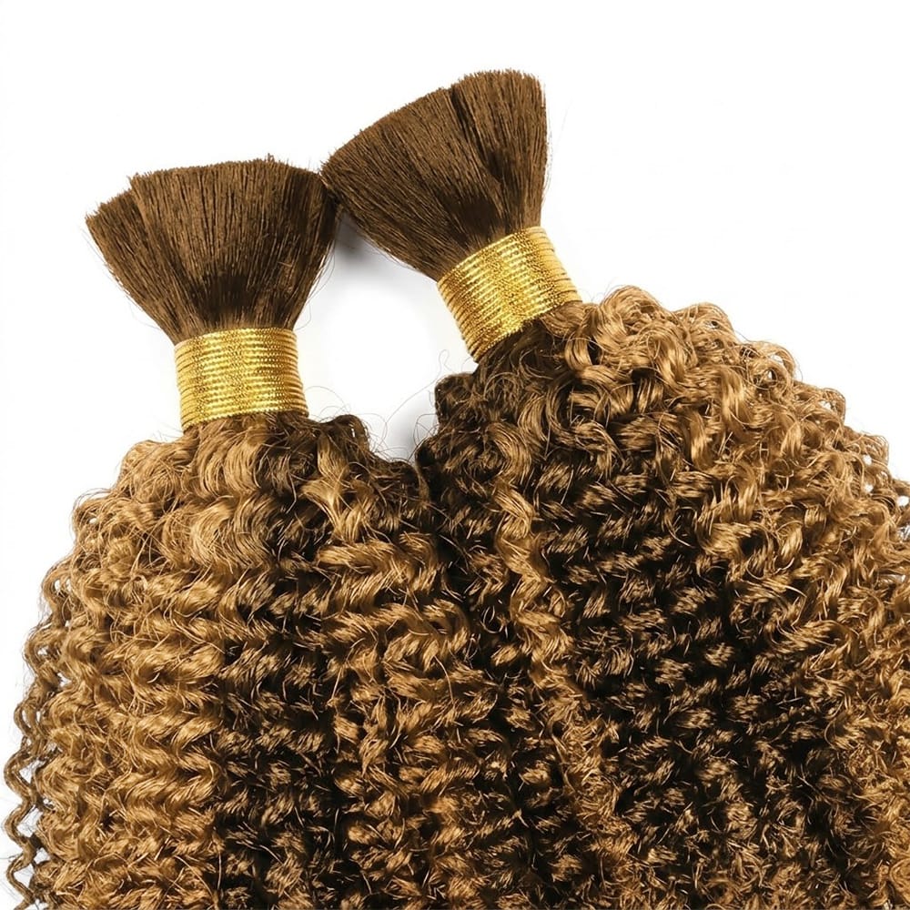Kinky Curly 100% Raw Virgin  Human Hair Bundles - (No Weft) Bulk Hair  3 Bundles / Honey Brown LINKTOWIG