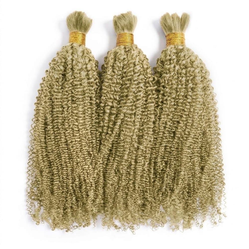 Kinky Curly 100% Raw Virgin  Human Hair Bundles - (No Weft) Bulk Hair  3 Bundles / Olive Green Blonde LINKTOWIG