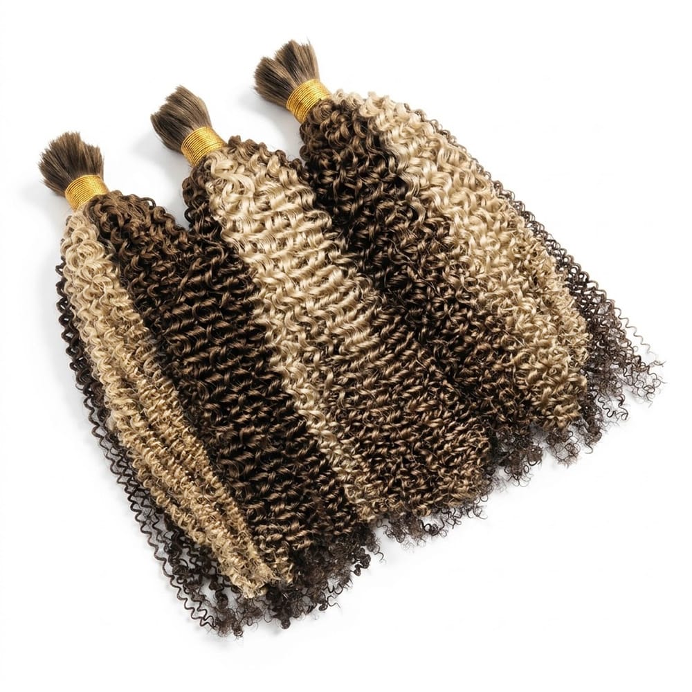 Kinky Curly 100% Raw Virgin  Human Hair Bundles - (No Weft) Bulk Hair  3 Bundles / Piano Highlight Silver Grey LINKTOWIG