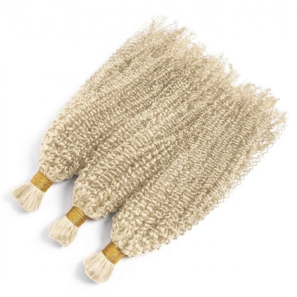 Kinky Curly 100% Raw Virgin  Human Hair Bundles - (No Weft) Bulk Hair  3 Bundles / Platinum Blonde LINKTOWIG