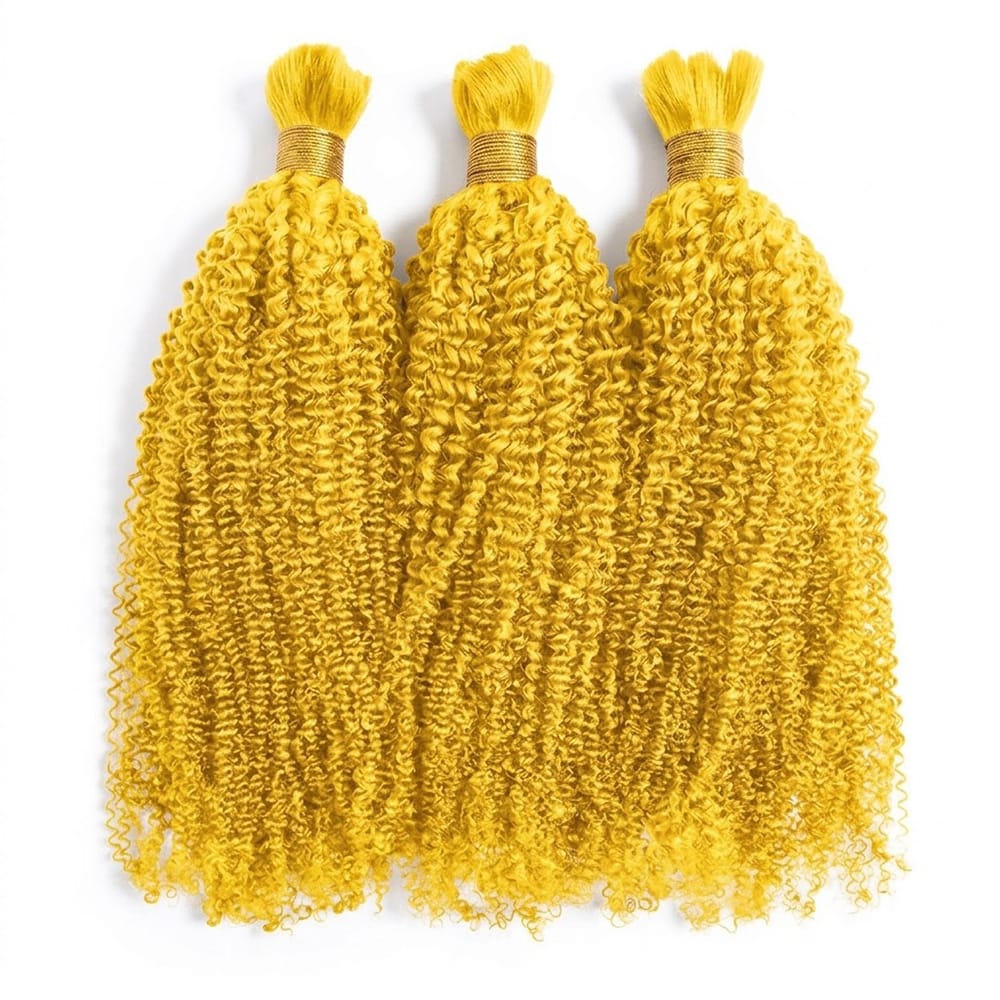 Kinky Curly 100% Raw Virgin  Human Hair Bundles - (No Weft) Bulk Hair  3 Bundles / Yellow LINKTOWIG