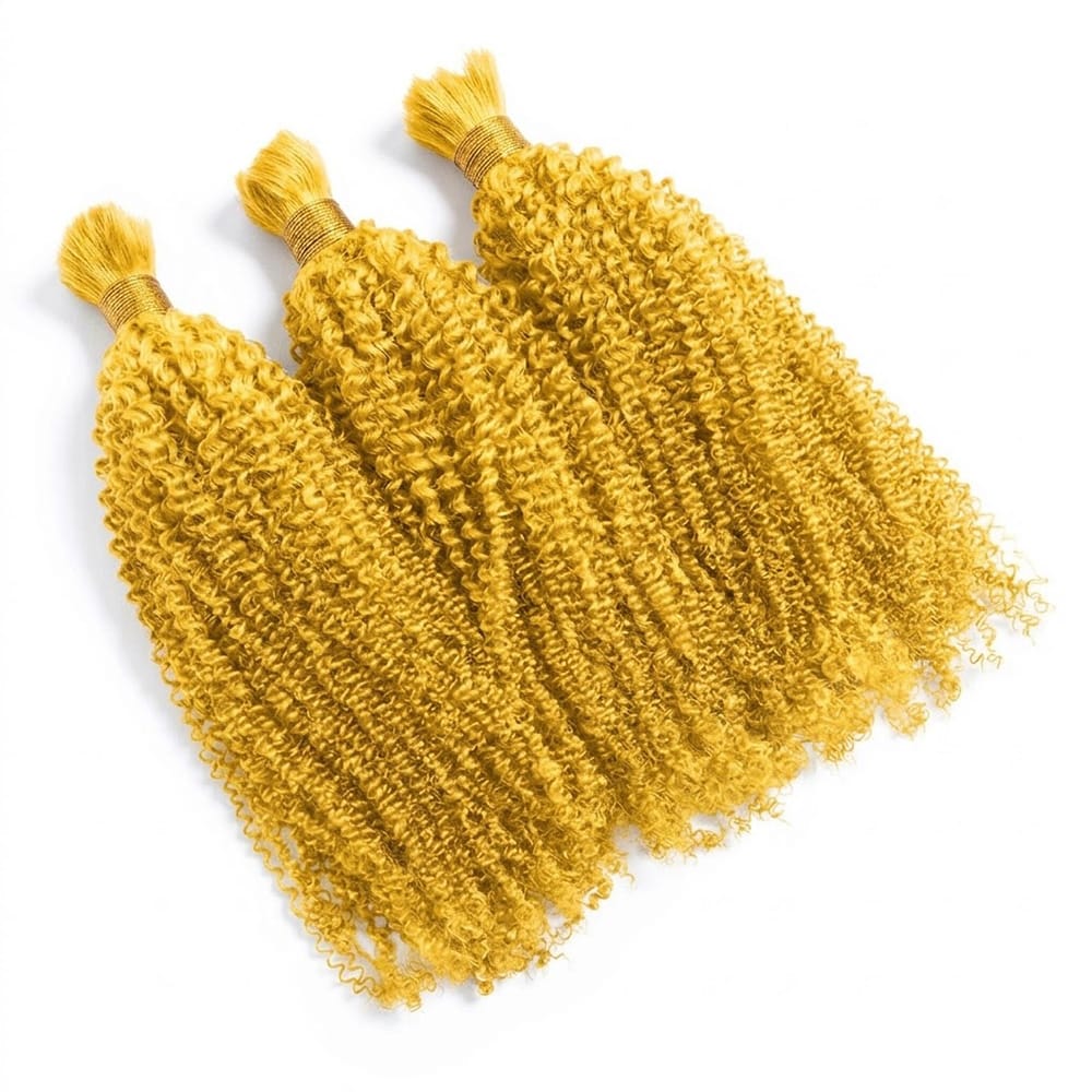 Kinky Curly 100% Raw Virgin  Human Hair Bundles - (No Weft) Bulk Hair  3 Bundles / Yellow LINKTOWIG