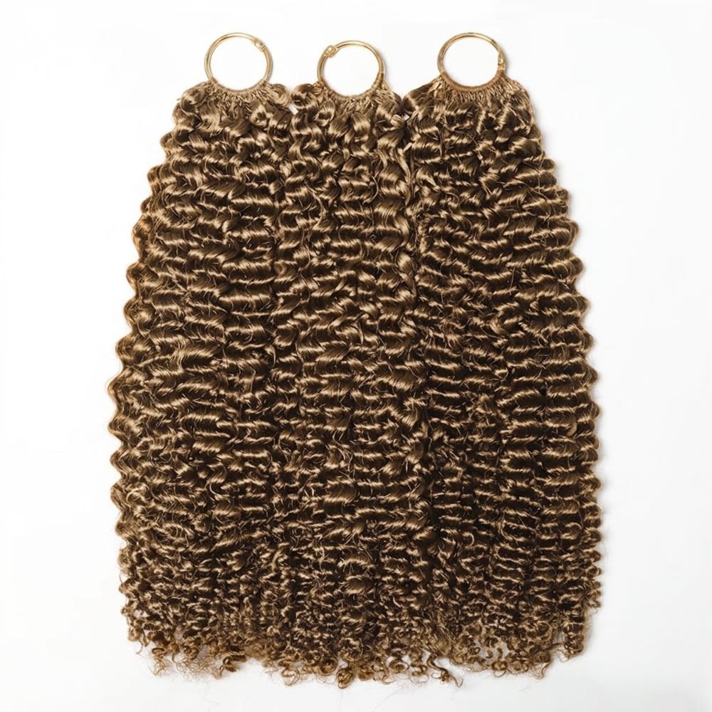 Kinky Curly Hair Bundles / Feather Hair Extensions — 100% Virgin Human Hair / Ash Brown LINKTOWIG