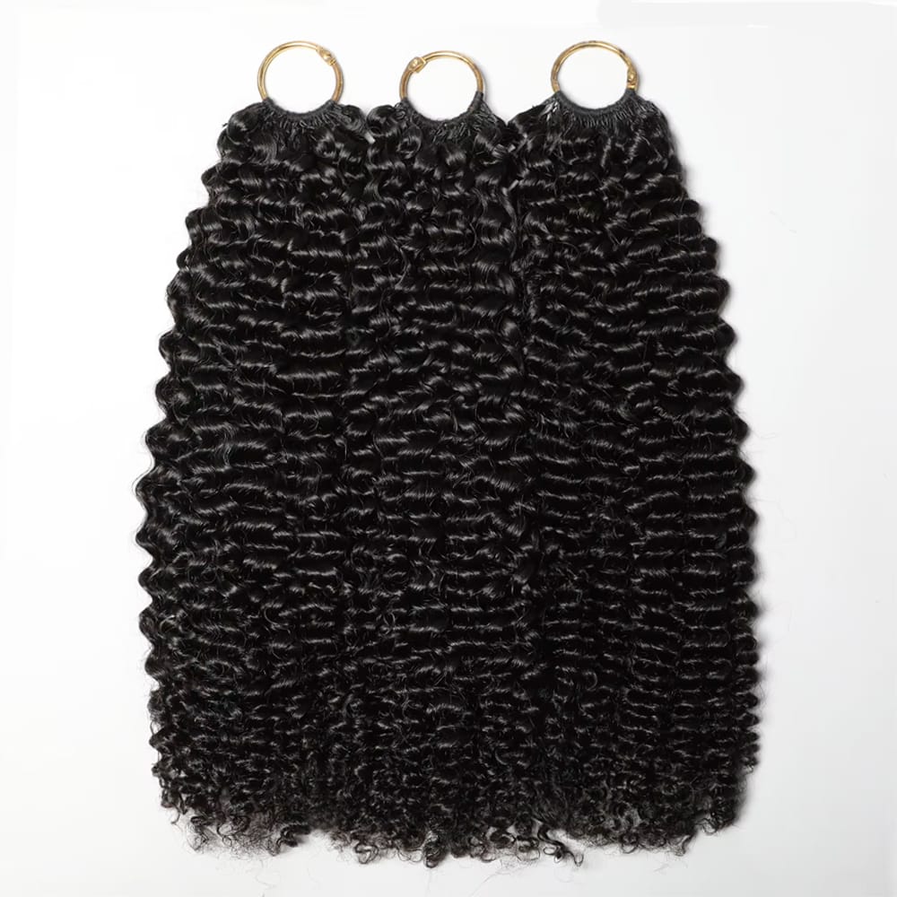 Kinky Curly Hair Bundles / Feather Hair Extensions — 100% Virgin Human Hair / Black LINKTOWIG