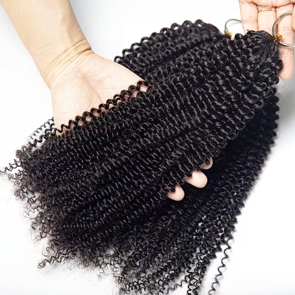 Kinky Curly Hair Bundles / Feather Hair Extensions — 100% Virgin Human Hair / Black LINKTOWIG