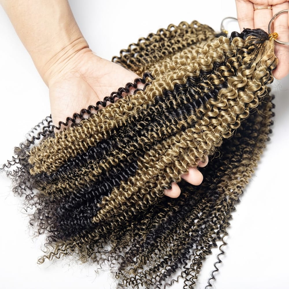 Kinky Curly Hair Bundles / Feather Hair Extensions — 100% Virgin Human Hair / Black and grey blended highlights LINKTOWIG
