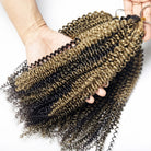 Kinky Curly Hair Bundles / Feather Hair Extensions — 100% Virgin Human Hair / Black and grey blended highlights LINKTOWIG