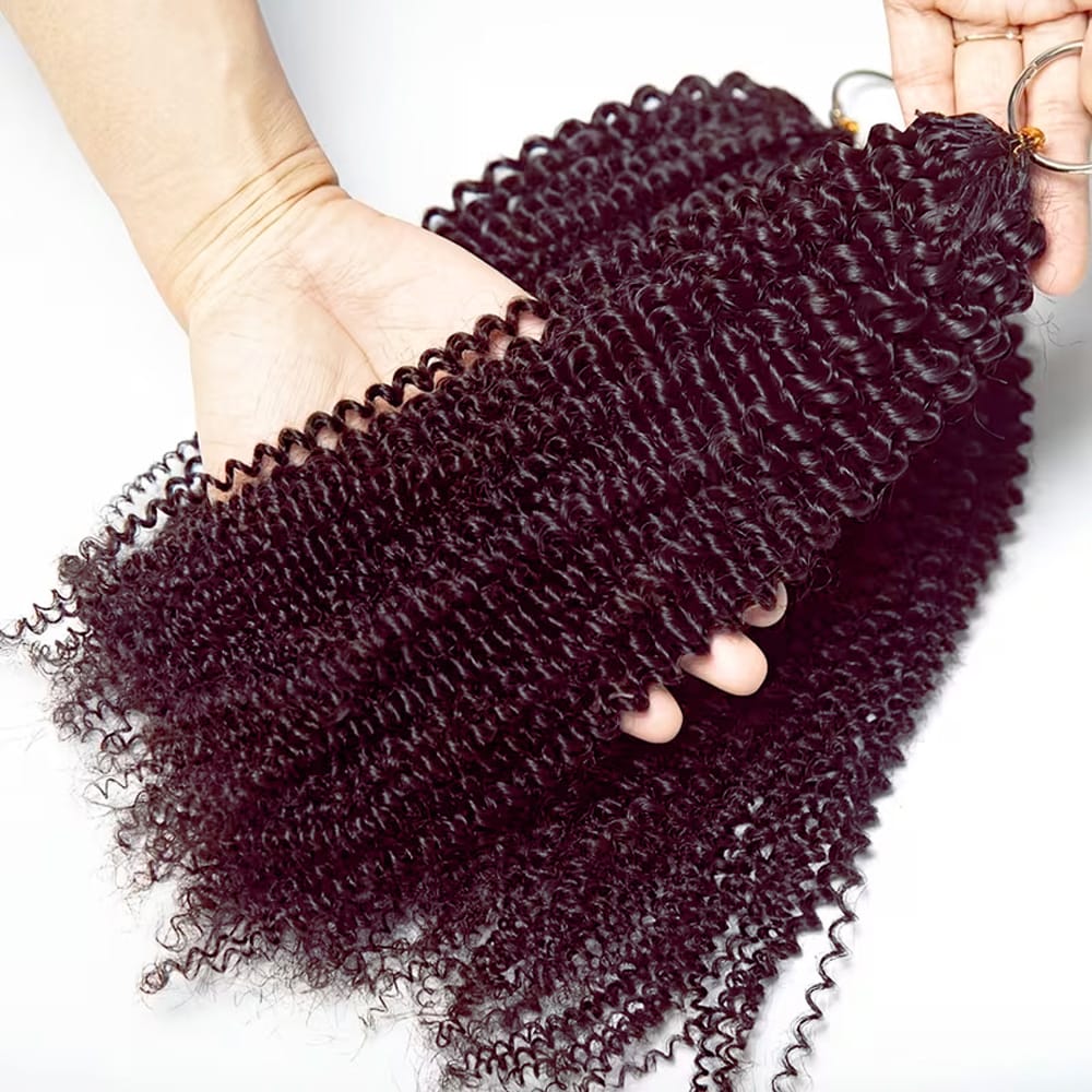 Kinky Curly Hair Bundles / Feather Hair Extensions — 100% Virgin Human Hair / Burgundy LINKTOWIG