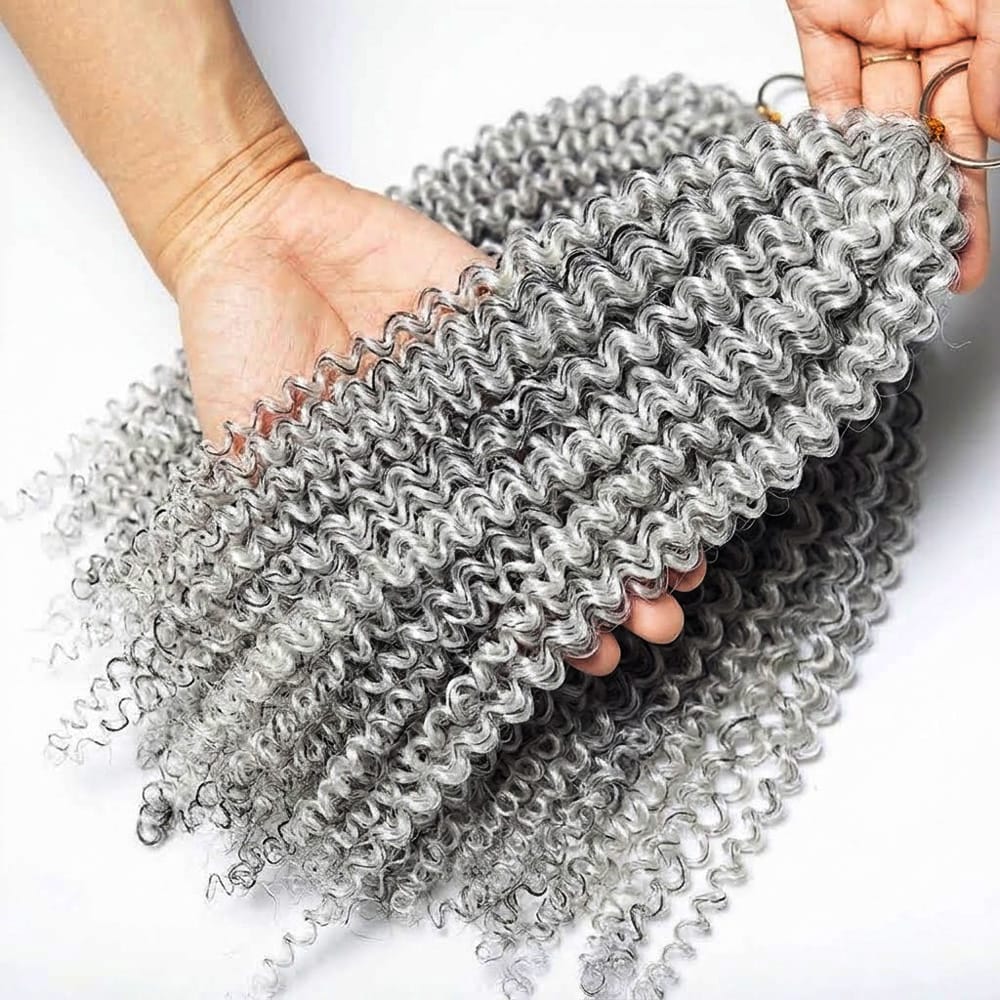 Kinky Curly Hair Bundles / Feather Hair Extensions — 100% Virgin Human Hair / Charcoal Grey LINKTOWIG