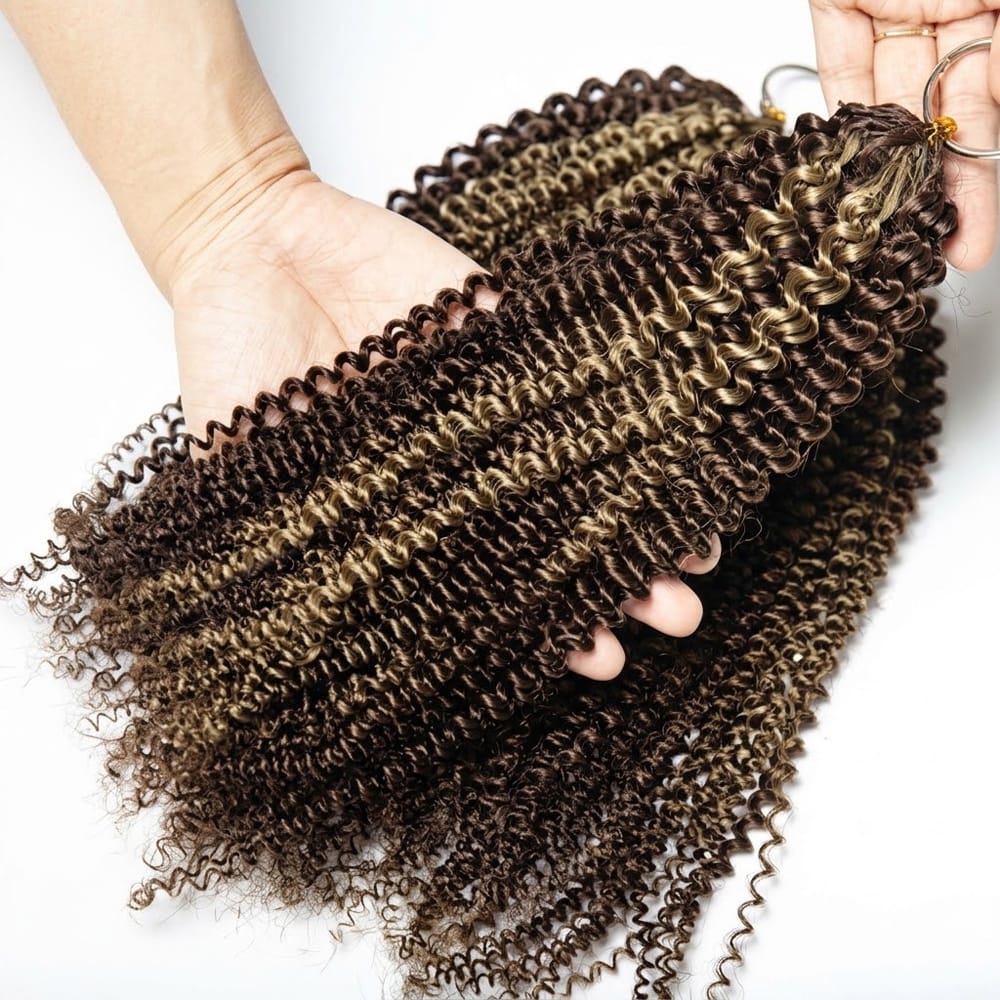 Kinky Curly Hair Bundles / Feather Hair Extensions — 100% Virgin Human Hair / Chocolate Brown LINKTOWIG