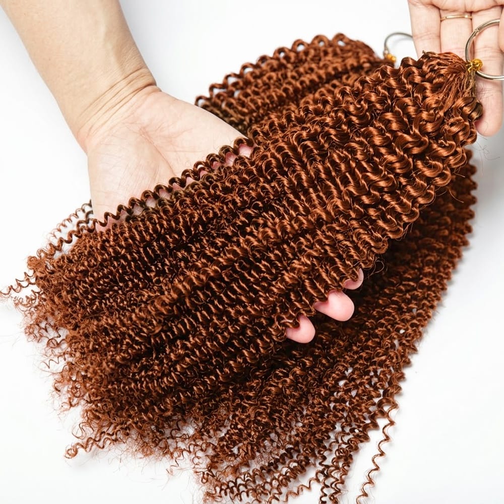 Kinky Curly Hair Bundles / Feather Hair Extensions — 100% Virgin Human Hair / Copper Orange LINKTOWIG